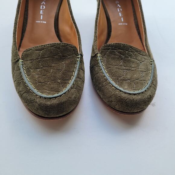 Casadei Suede Croc Green Loafer Heels Pumps - Picture 2 of 8